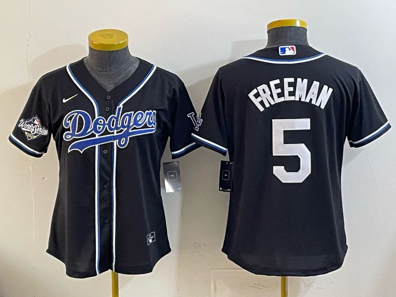 Women Nike 2026 Los Angeles Dodgers #5 Freeman Black Game MLB Jersey 02